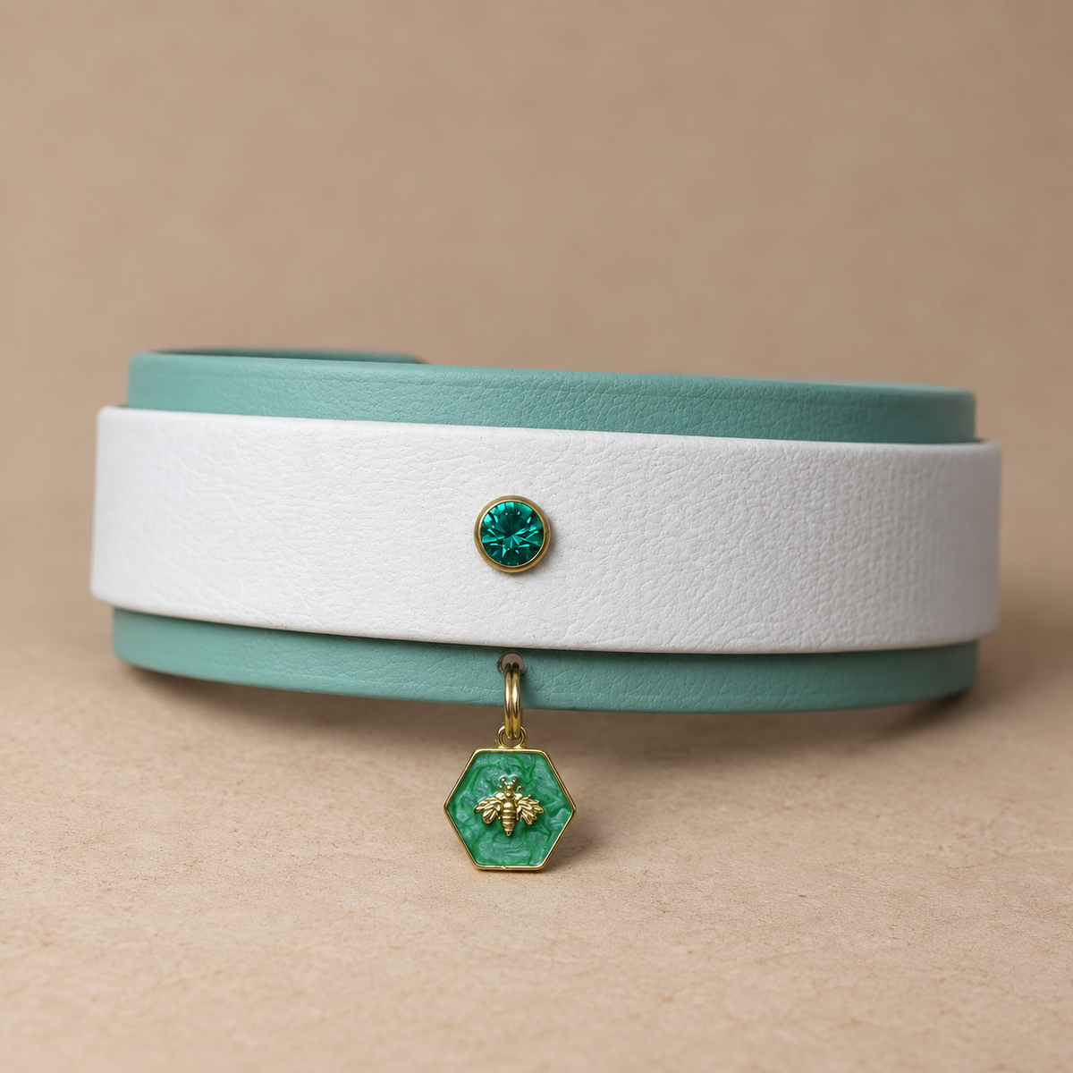 Gémini – Collier pour chien en Biothane® – 38 mm – Blanc & Vert amande – M+ 40/50 cm